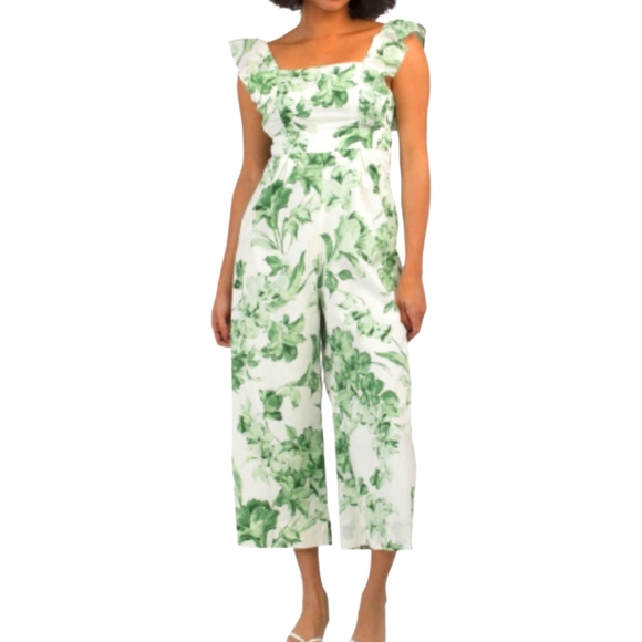Taylor Pants - Floral Green and White Jumpsuit